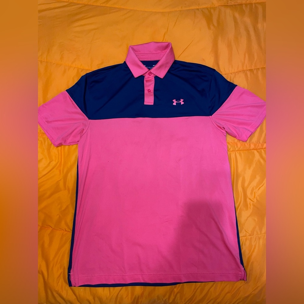 Under Armour Men's Polo in Pink and Navy
